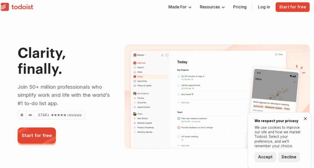 Todoist أفضل تطبيق للدراسة
